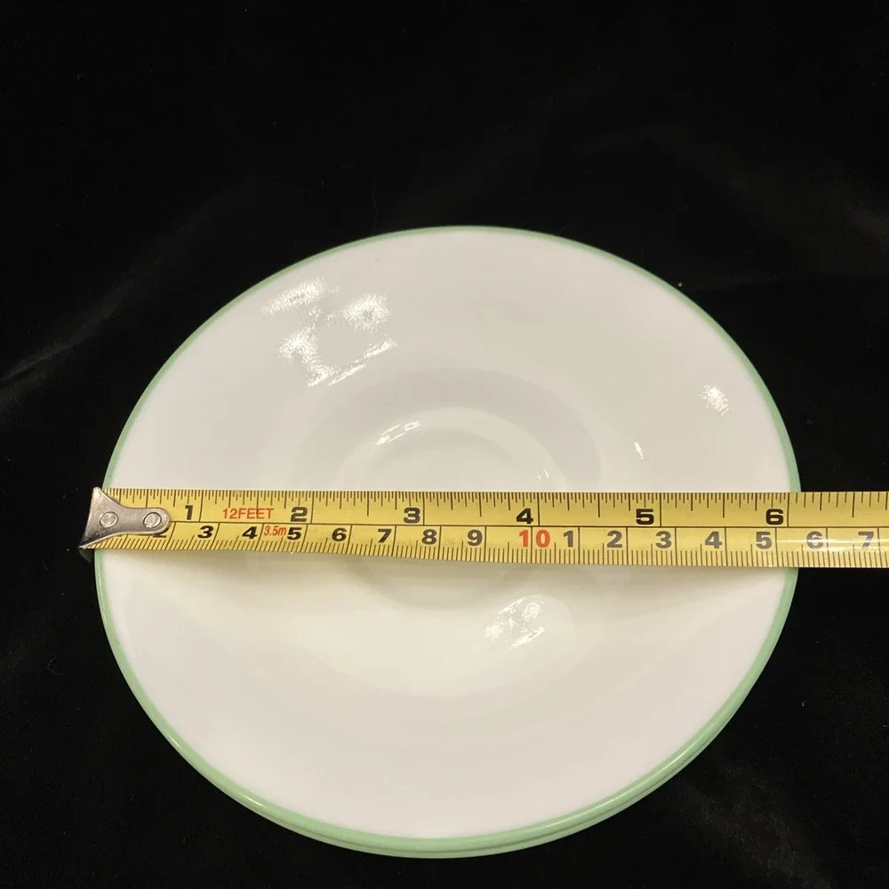 Corelle Set of 3 Saucers White Lime Green Trim Spring Meadow Vintage USA